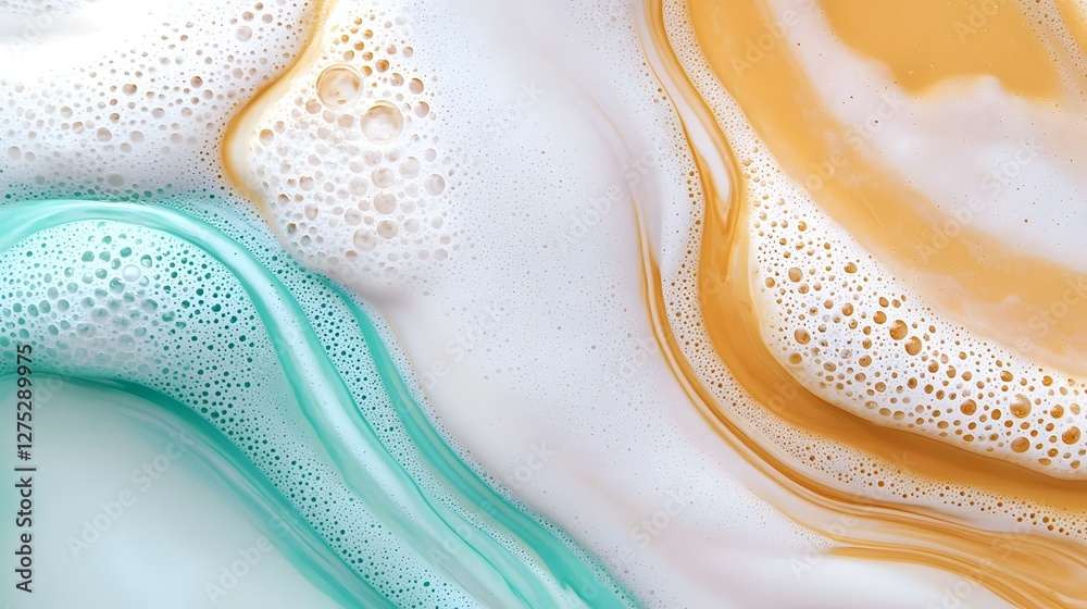 Poster A mesmerizing and dreamy abstract art composition with vintage tones where delicate creamy bubbles swirl into fluid ethereal pigments creating a nostalgic and surreal visual experience