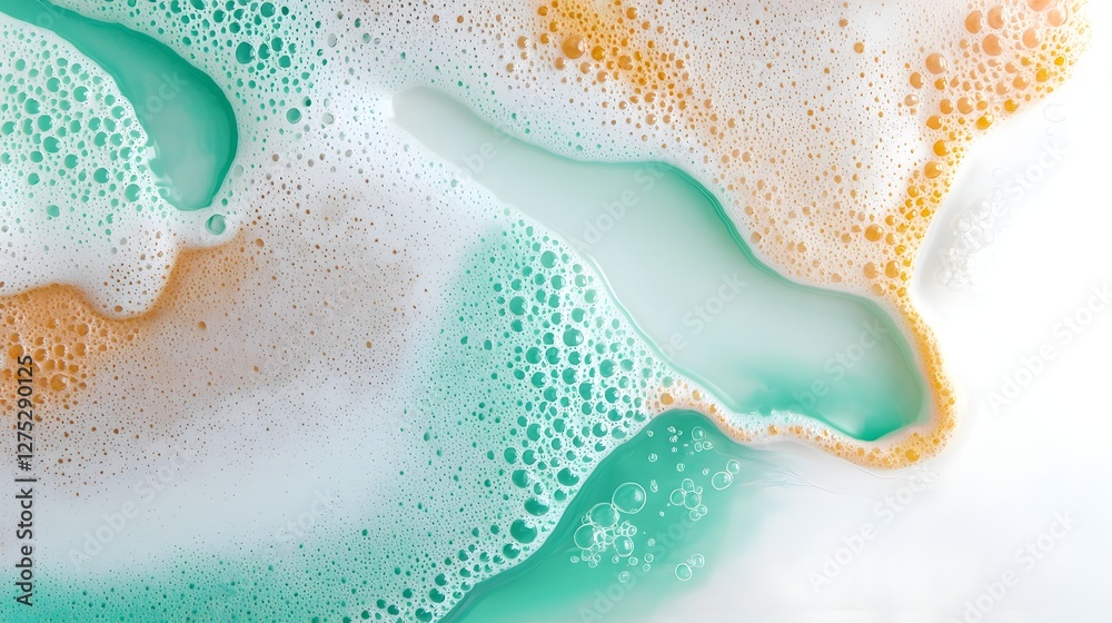 Poster Ethereal and visually captivating abstract artwork featuring a blend of retro inspired pigments floating bubbles and delicate textures