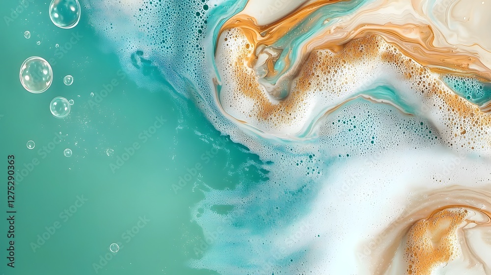 Poster A abstract masterpiece with dreamlike textures creamy floating bubbles and swirling vintage pigments that create a soft yet captivating motion effect in a timeless setting