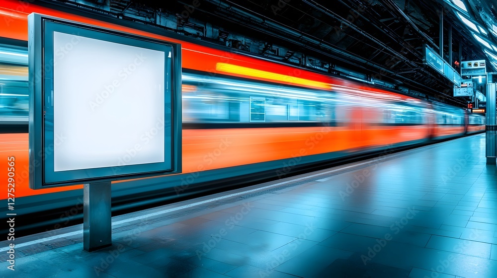 Leinwandbilder blurred high speed train zooming through a dimly lit abstract urban subway station with a sense of e