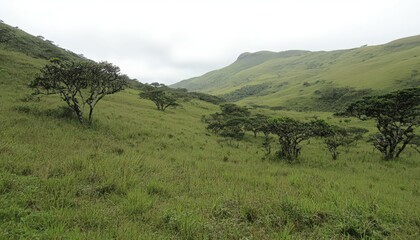 Naklejka premium Rolling Green Hills Under a Cloudy Sky