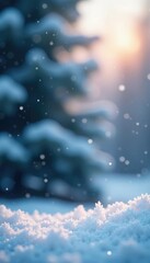 Softly falling snowflakes on a serene winter background, frozen moment, flare effect, frosty atmosphere
