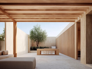 Modern outdoor living space with minimalist design and natural elements