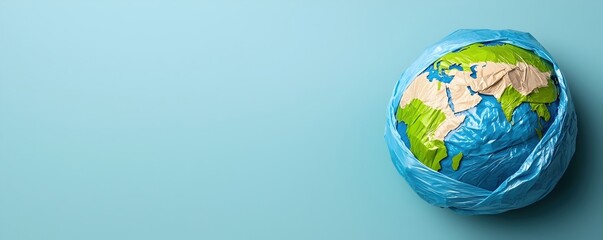 Planet Earth Wrapped in Plastic Waste Concept for Environmental Awareness
