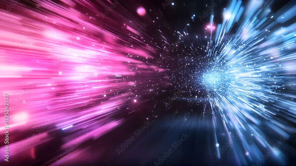 Poster A breathtaking cyberpunk inspired tunnel filled with pulsating waves of colorful motion blur lights creating an immersive sense of velocity digital a futuristic world of dazzling technology