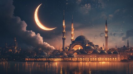 Fototapeta premium Ramadhan Mosque Background with Copy Space