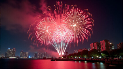 Fototapeta premium fireworks over the river