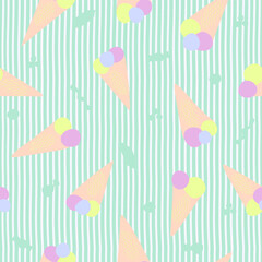 Pastel summer seamless pattern, drink, cocktails, lemonade, ice cream. Cocktail party, celebration, vector illustration