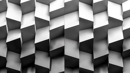 Abstract geometric wall with 3D cubes in monochrome grayscale texture