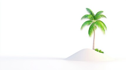 Obraz premium Tranquil Isolated Tropical Island with Lush Palm Tree and White Sand