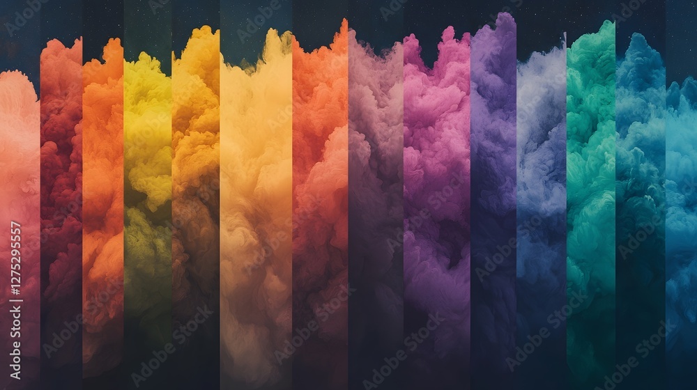 Poster Vibrant abstract rainbow themed backdrop with a blurred color spectrum effect creating a soft
