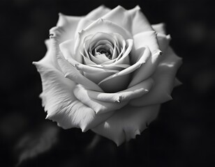 Elegant Rose Blossom in Monochrome Close-up with Dramatic Lighting