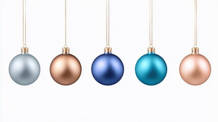 Elegant Collection of Colorful Christmas Ornaments Hanging on White Background