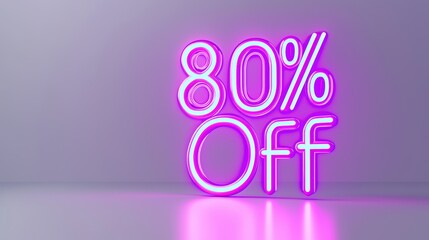 Bright Neon Sign Indicating a Huge Discount of 80% Off