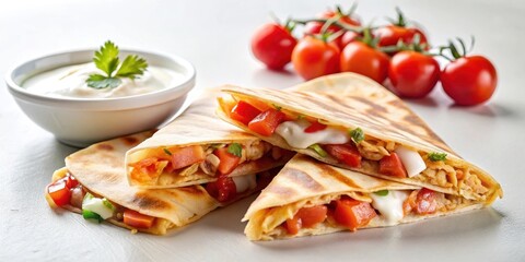 Savory Quesadillas with Creamy Sauce and Fresh Tomatoes, a Delicious and Appealing Culinary Creation