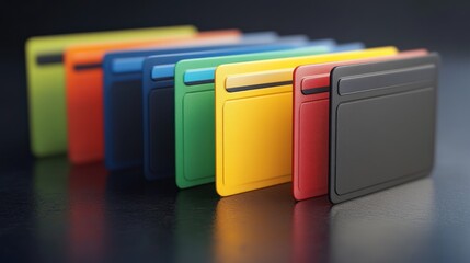 Colorful credit cards on dark background, online banking concept