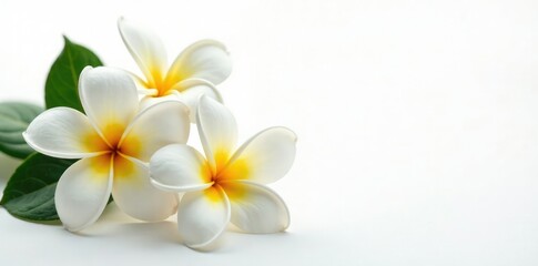 Delicate plumeria flowers on white background, plumeria, flower, leaves