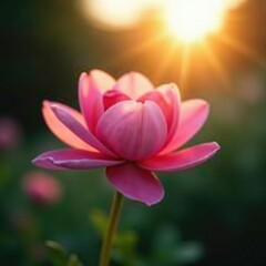Delicate pink petals unfurl in sun's warm rays, flowers, ray of sunshine