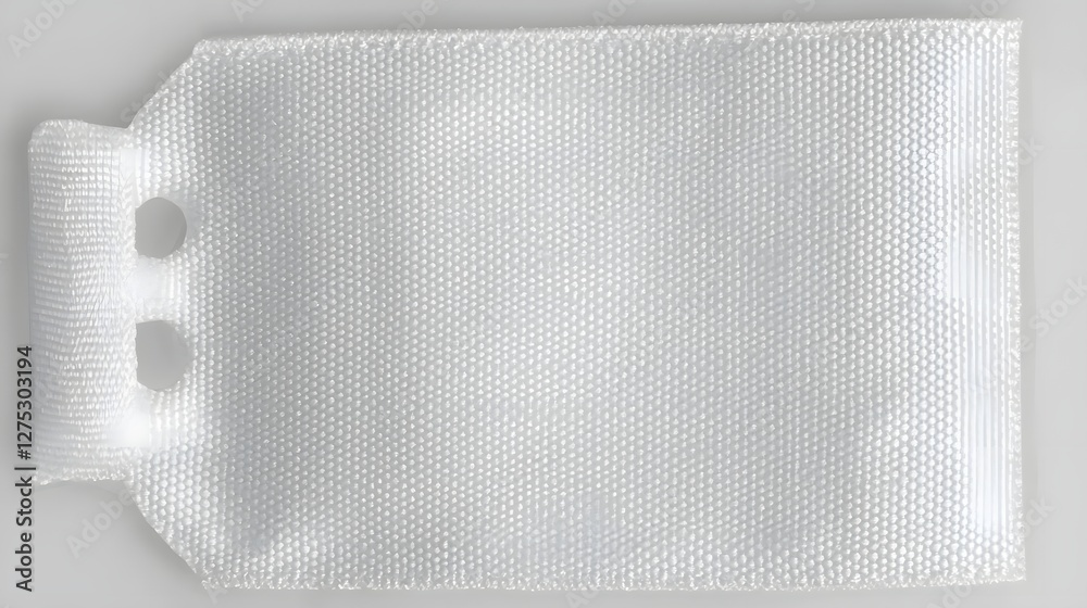 Poster crisp white clothing tag with a modern minimalist design and delicate textured pattern isolated on a