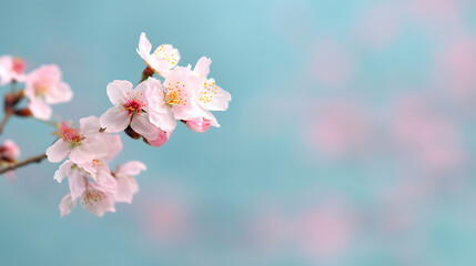 Delicate Pink Cherry Blossoms on Branch
