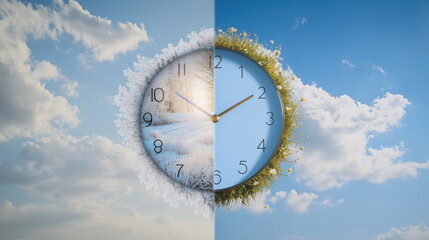 Daylight saving time. Time of a season. Winter and summer. Clock transition. Concept of switch to daylight saving. Revert to standard time