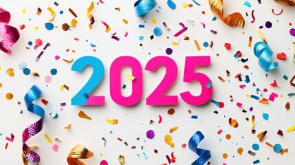 Fototapeta premium Festive 2025 New Year confetti celebration background