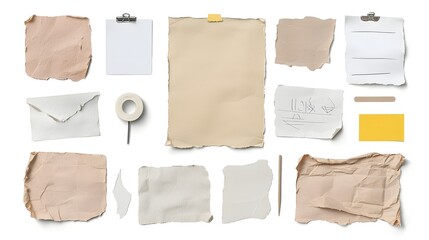 Aesthetic vintage paper tags with grunge textures ripped edges and adhesive tape pinned with a thumbtack perfect for office or business use branding packaging and various design applications