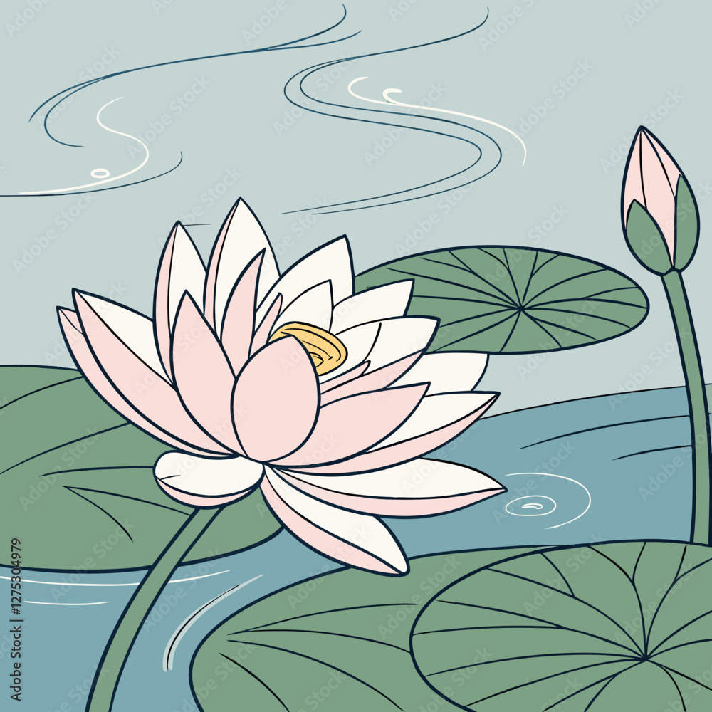 Sticker pink water lilies