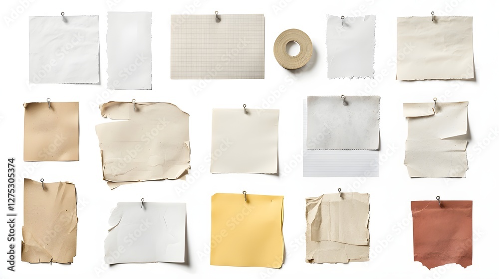 Aufkleber retro business office workspace theme featuring a torn note paper piece with a grunge label and adhe