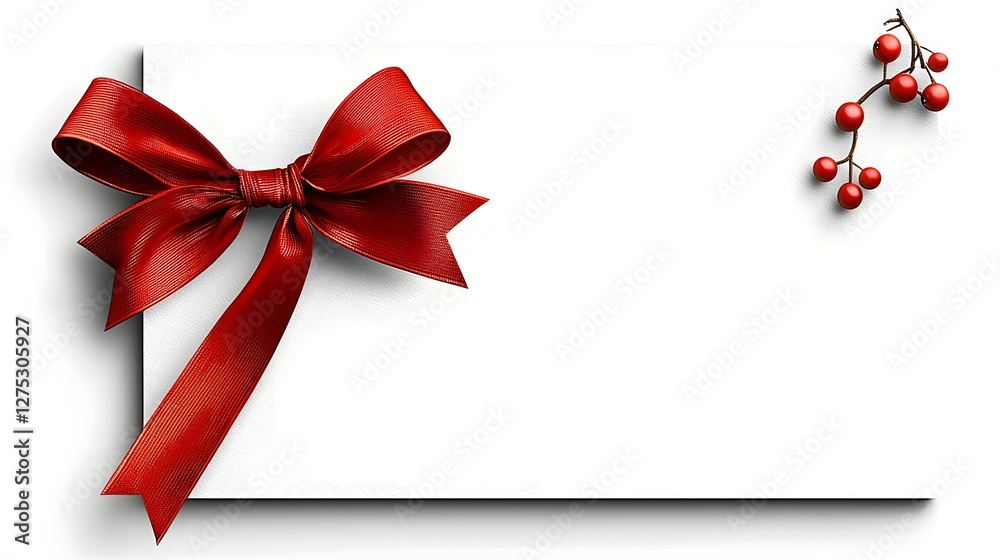 Poster elegant holiday greeting card with a stylish red ribbon bow tied in a neat design perfect for sendin
