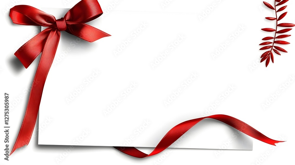 Poster elegant and stylish holiday greeting card design featuring a neatly tied red ribbon bow on a minimal
