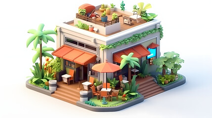 Tropical Garden Cafe building isometric 3D