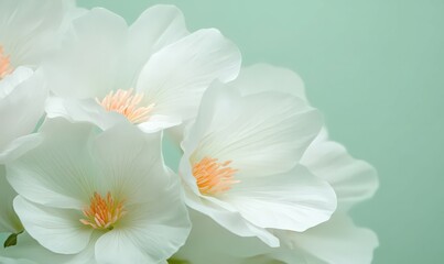 Obraz premium Delicate White Blossoms Against a Pale Green Background