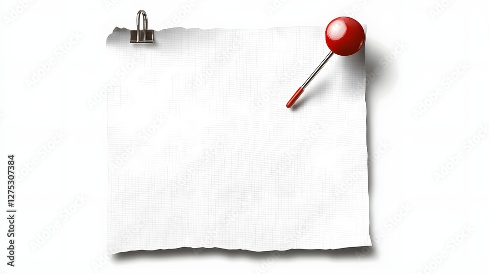 Poster Minimalistic transparent paper note with a red thumbtack pinned to it showcasing a clean and simple design ideal for office reminders business presentations and other creative concepts