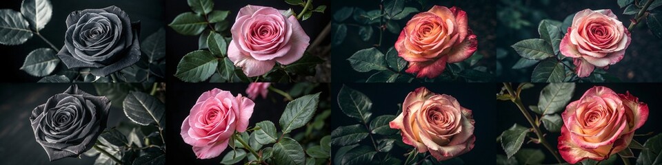 Fototapeta premium A collection of soft pink and dark roses in harmony.