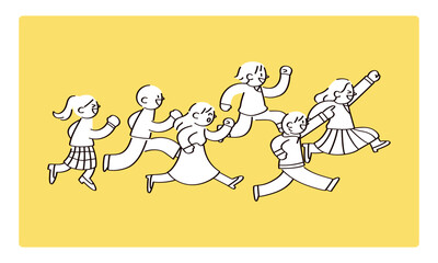 Fototapeta premium 同じ方向に走る人たちのイラスト