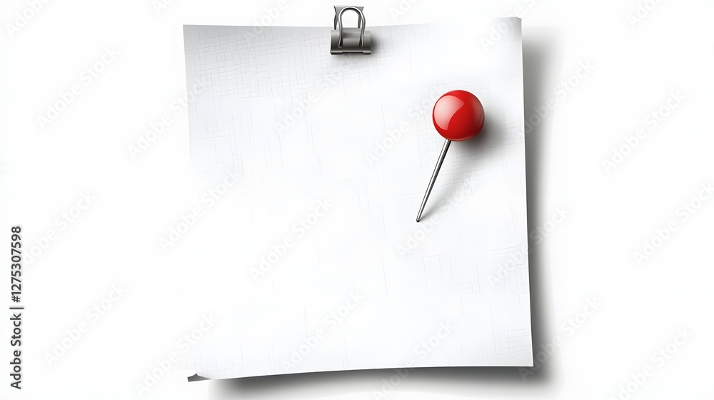 Aufkleber Clean and simple note paper secured with a red push pin on a transparent background creating a visually appealing placeholder for digital designs and presentations
