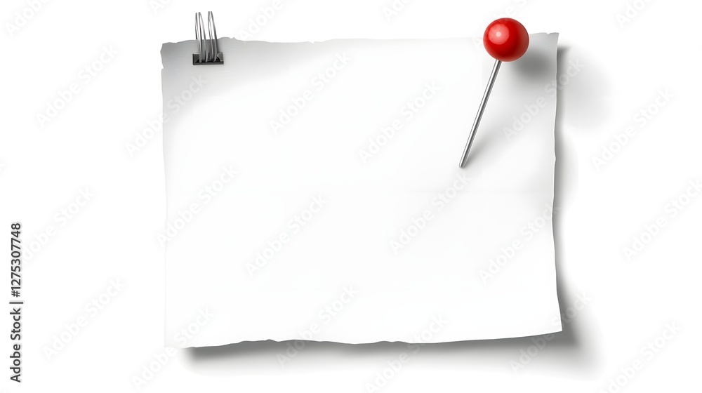 Aufkleber Pinned white paper note with a bold red thumbtack isolated on a transparent background suitable for reminders announcements and creative office visuals  Minimalist design with copy space for messages