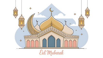 Eid Mubarak, eid mubarak, Greeting card, Muslim Eid Mubarak Greeting Card, Poster design with mosque.