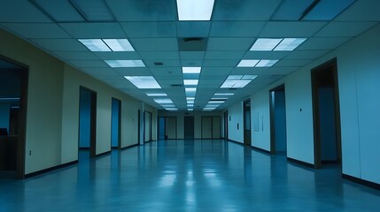 Obraz premium empty office hallway with fluorescent lighting
