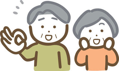 OKサインを出す笑顔のシニア夫婦