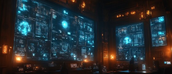 Futuristic control room with glowing screens (1)