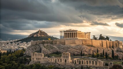 Fototapeta premium Panoramic View of the Acropolis with Parthenon at Sunset