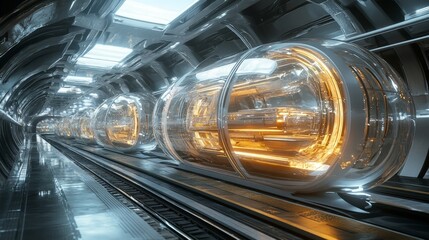 Futuristic Cylindrical Pods in a Sleek Sci-Fi Environment