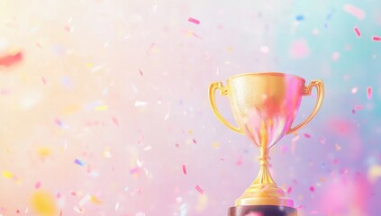 Golden trophy confetti celebration award win background