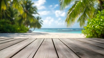 tropical beach wooden deck