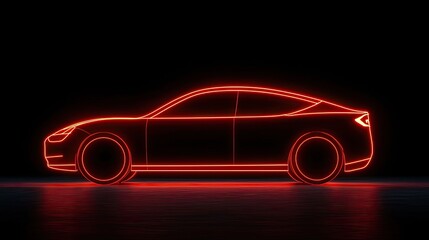 A futuristic car silhouette outlined in glowing red light against a dark background, emphasizing its sleek design and modern aesthetics.