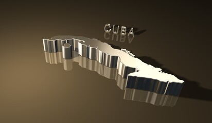 Map of Cuba in 3D with golden texture for print purpose 2