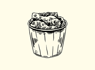 Illustration of an Fried Chicken Bucket Handdrawn
