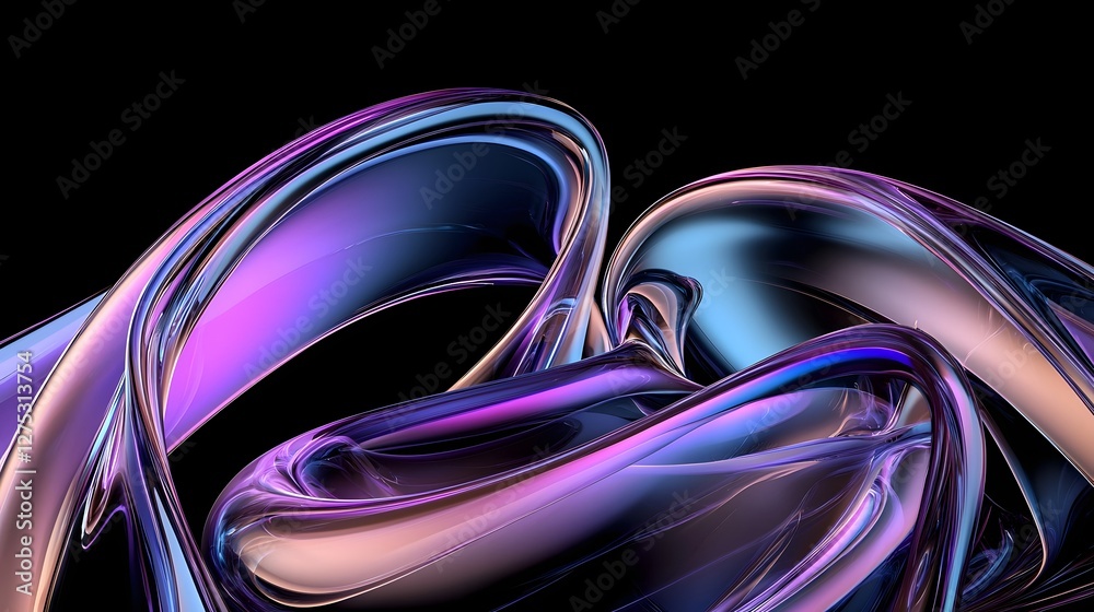 Poster Mesmerizing Abstract Futuristic 3D Rendered Fluid Dynamic Forms with Smooth Reflective Surfaces and Neon Lighting  A captivating and visually stunning digital artwork that evokes a high tech